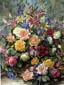 Floral, beautiful classical still life of flowers.083